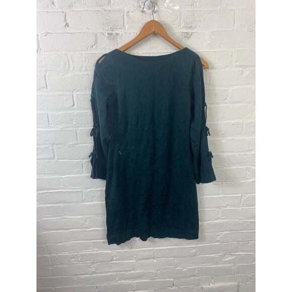 Vince Camuto Long Open Tie Sleeve Sweater Dress Above Knee Boat Neck Green SZ S - Picture 1 of 4